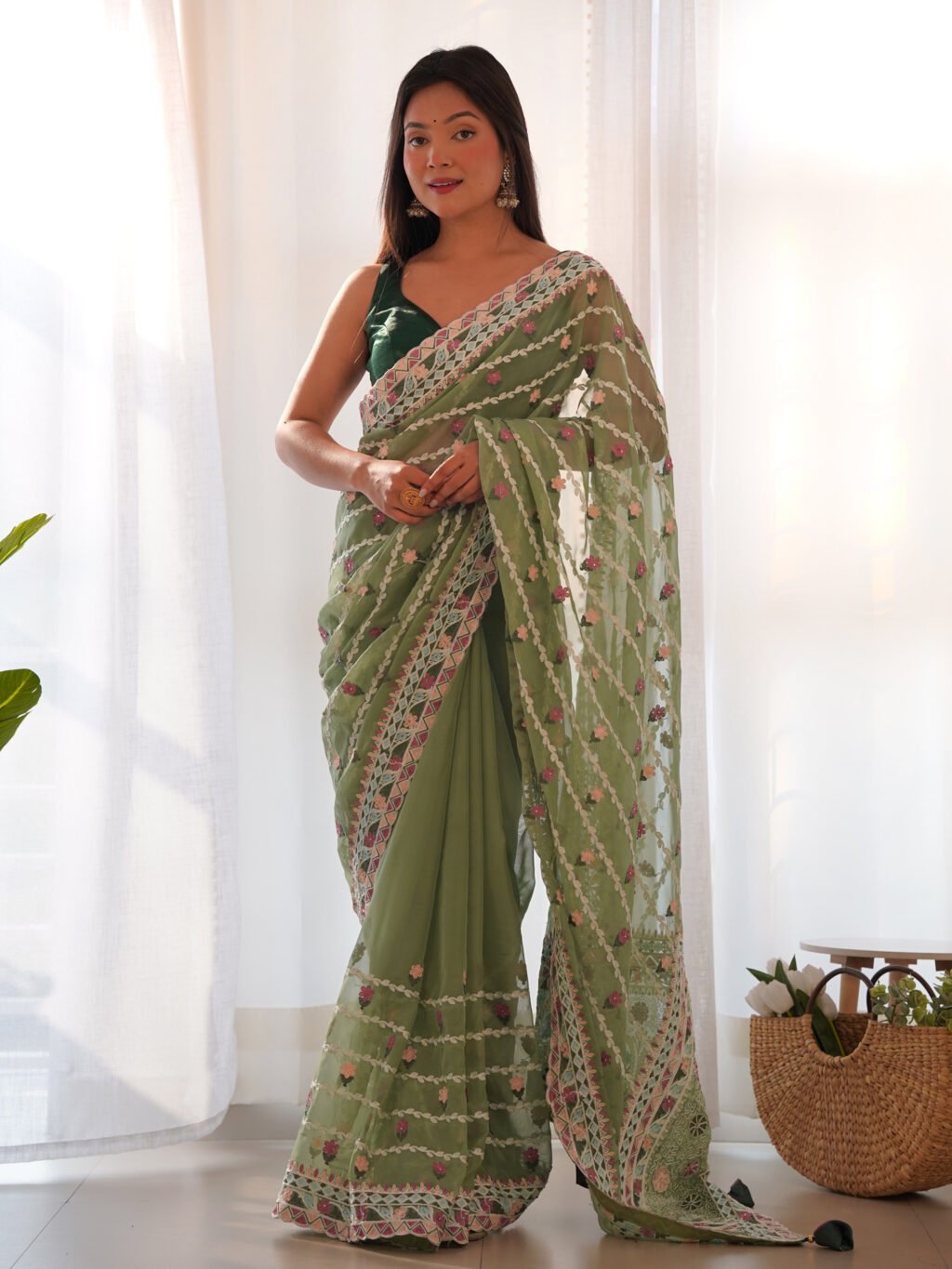 Image of Light Green Net Saree