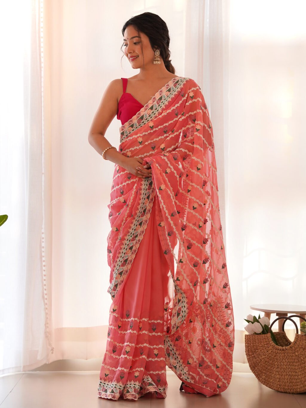 Image of Peach Net Saree