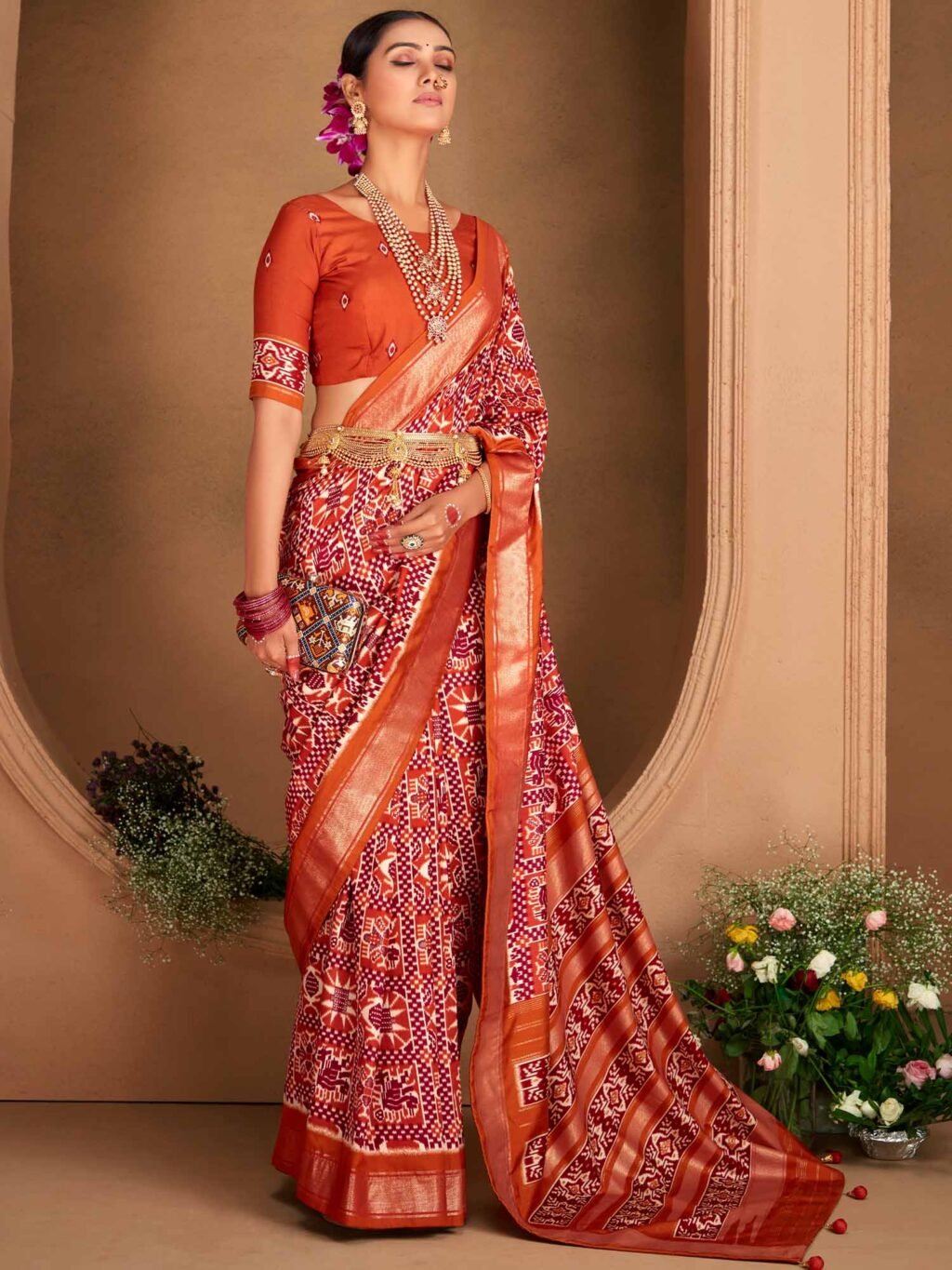 Image of Orange Silk Saree