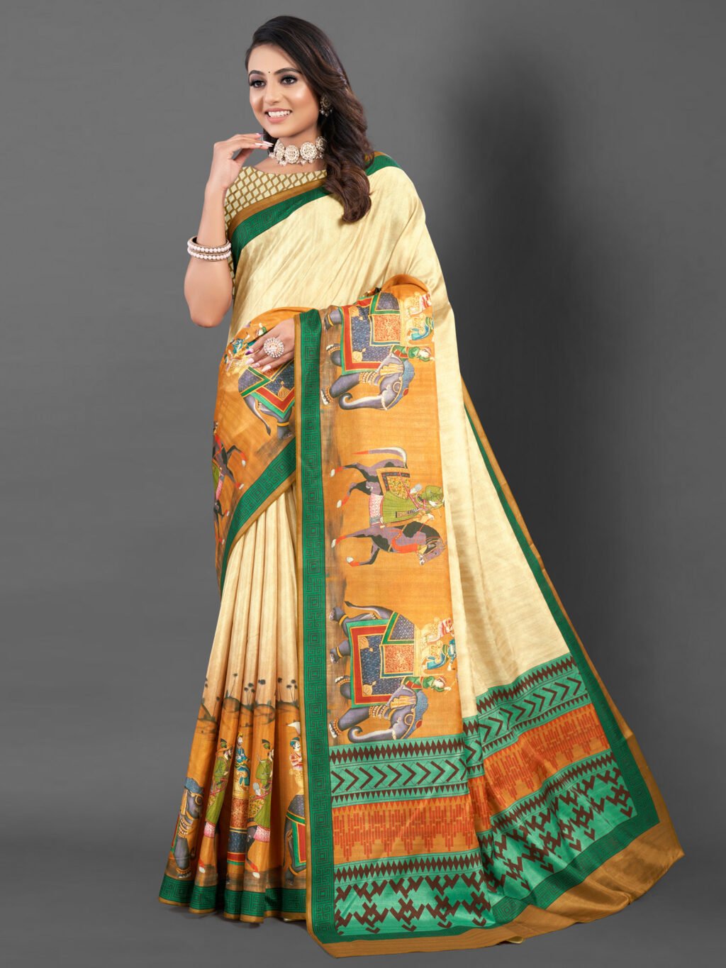 Image of Cream Silk Saree