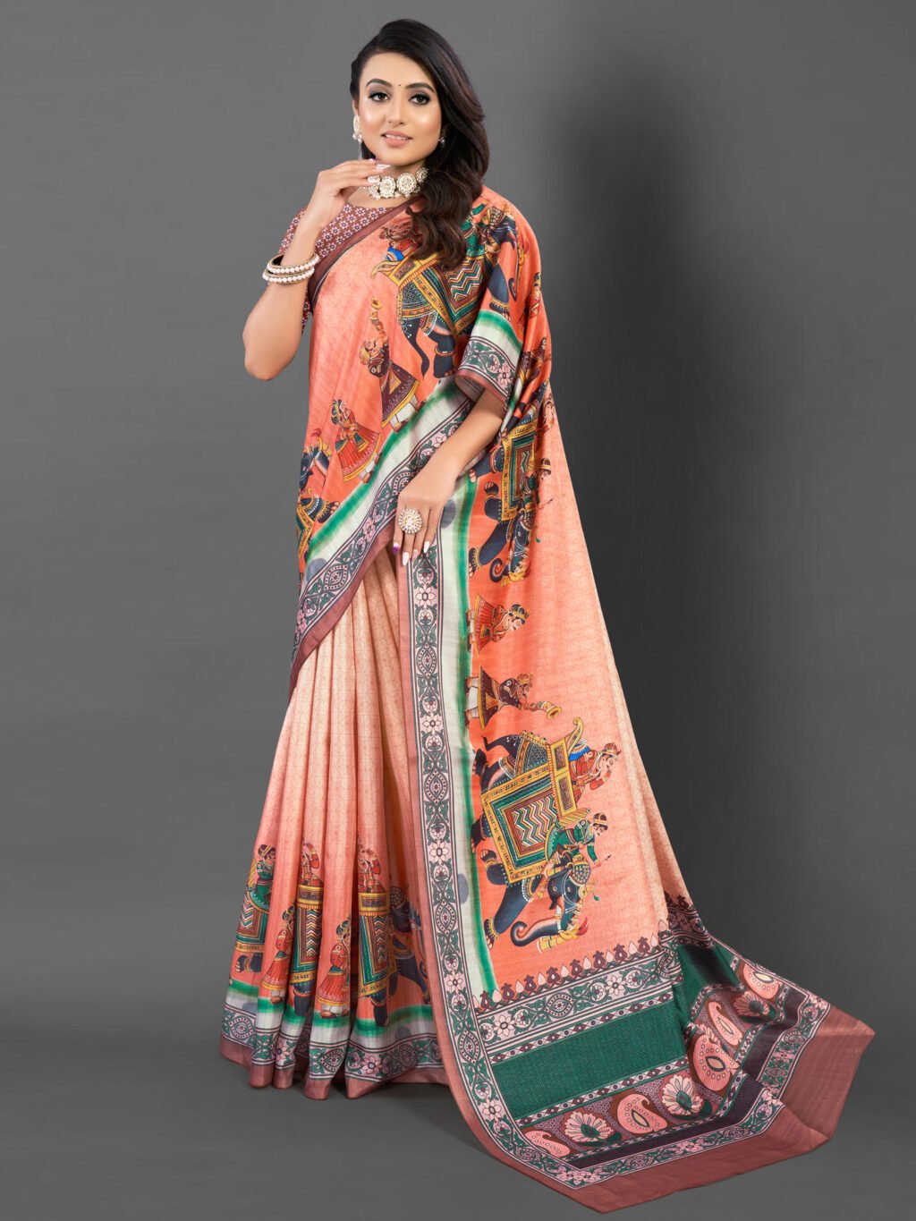 Image of Peach Silk Saree