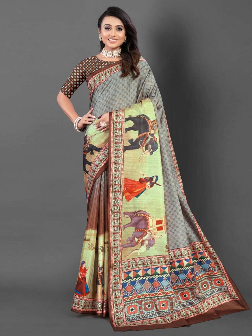 Image of Grey Silk Saree