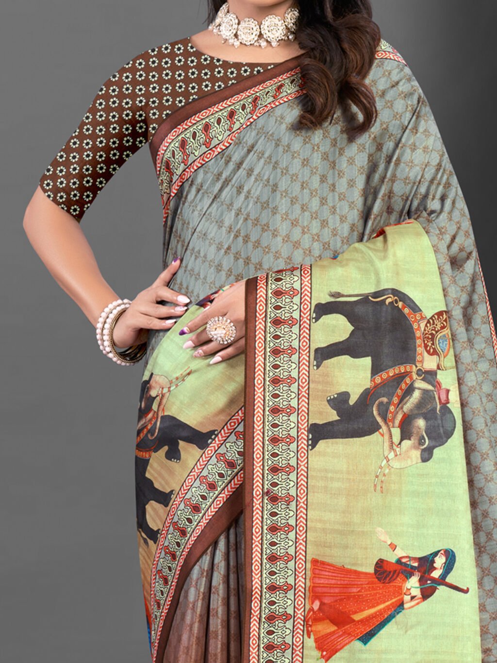 Grey Silk Saree - Image 3