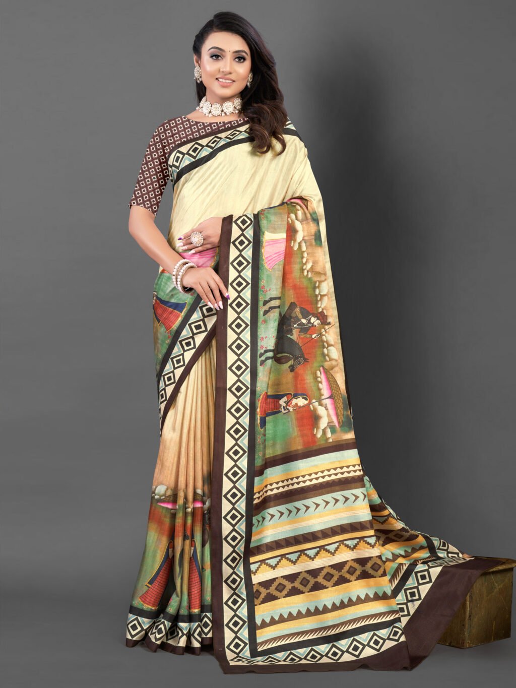 Image of Beige Silk Saree