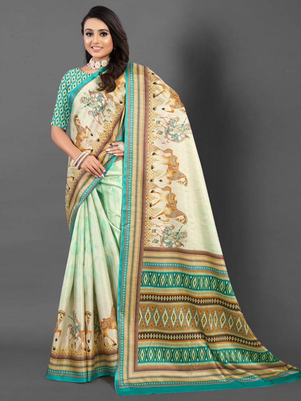 Image of Beige Silk Saree