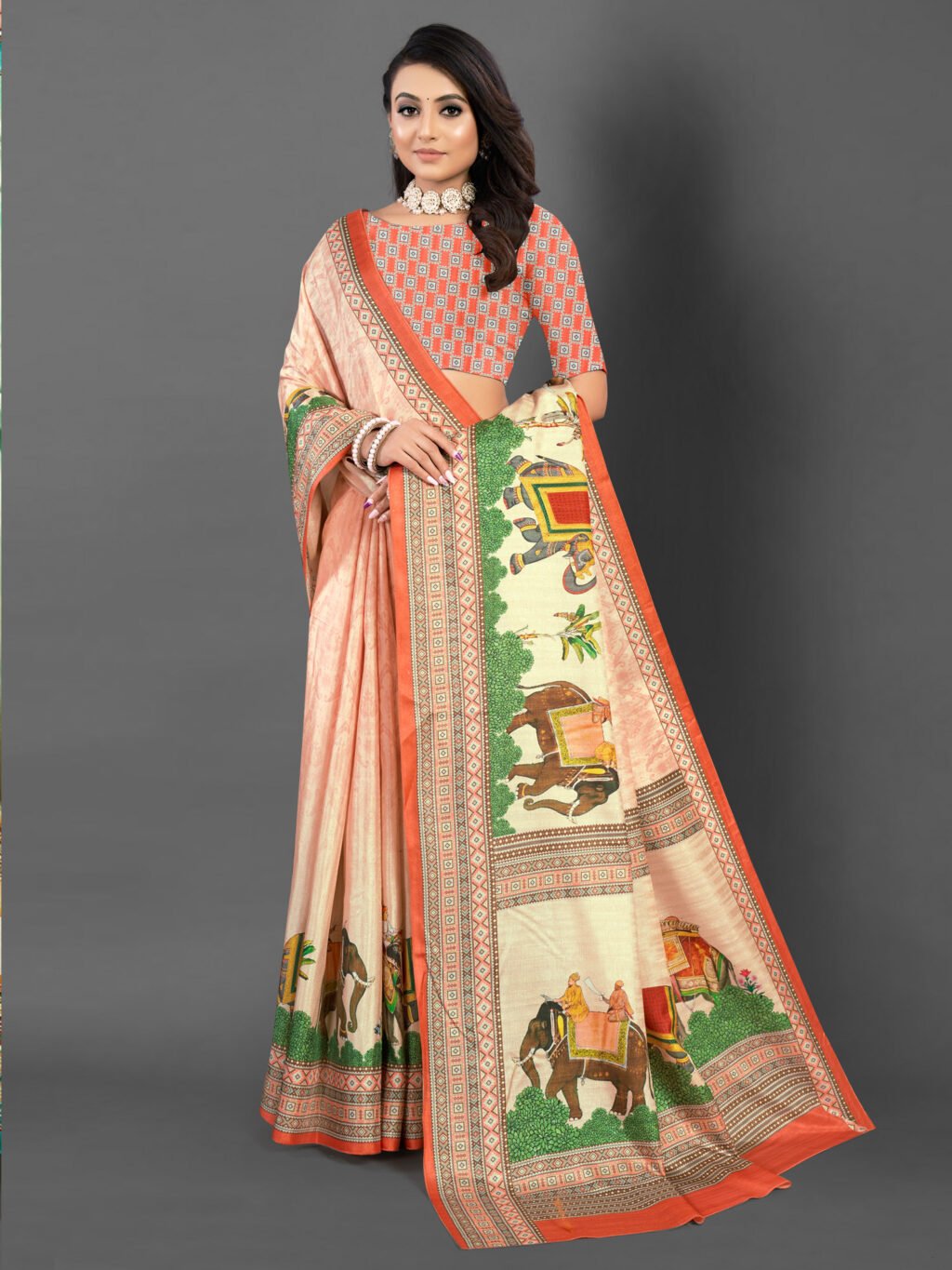 Image of Peach Silk Saree