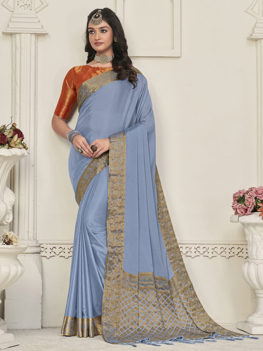 Image of Grey Silk Saree