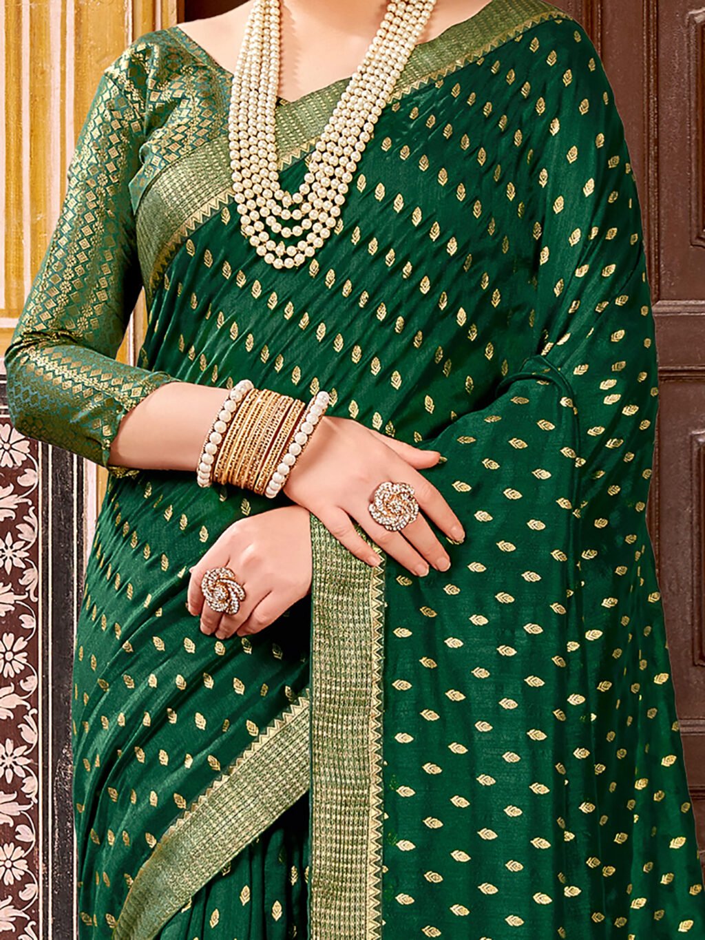 Green Silk Saree - Image 3