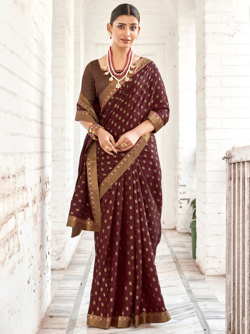 Image of Burgundy Silk Saree