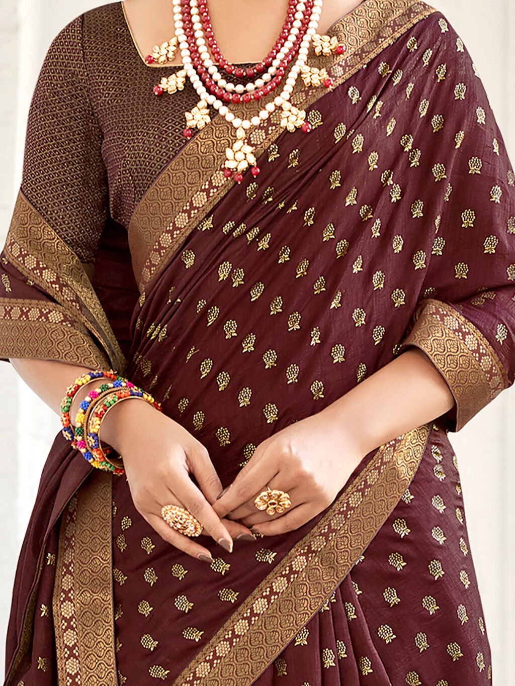 Burgundy Silk Saree - Image 3