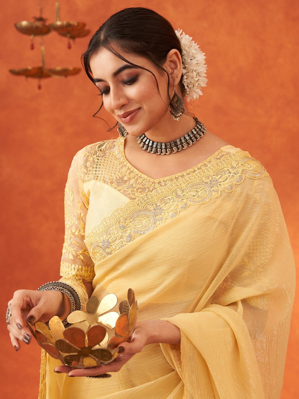 Yellow Chiffon Saree - Image 4