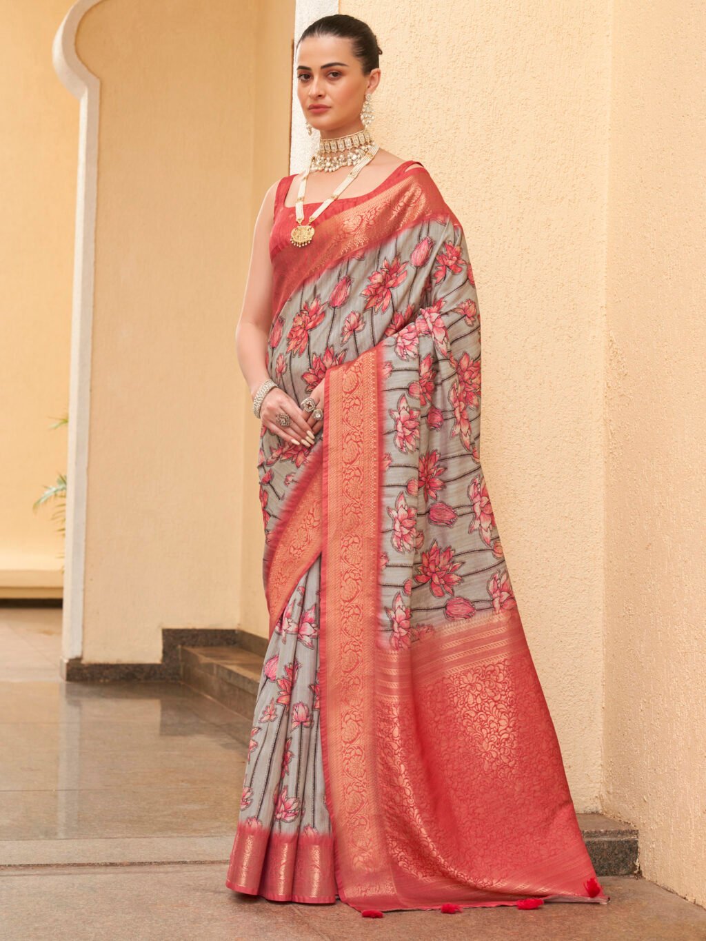 Image of Grey Silk Saree