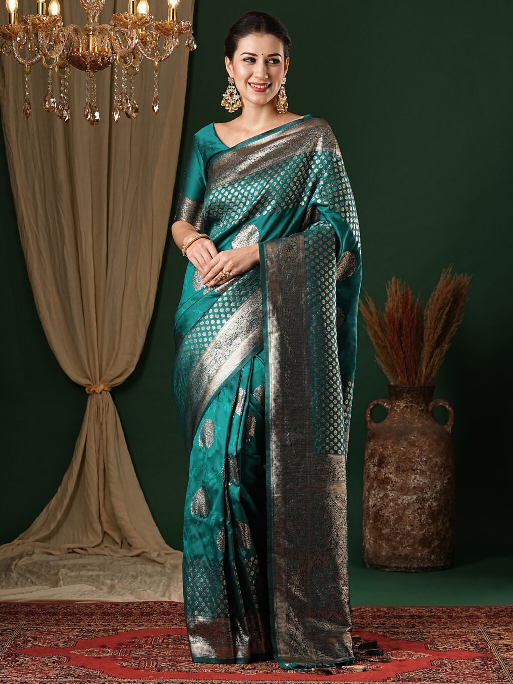 Image of Teal Blue Silk Saree