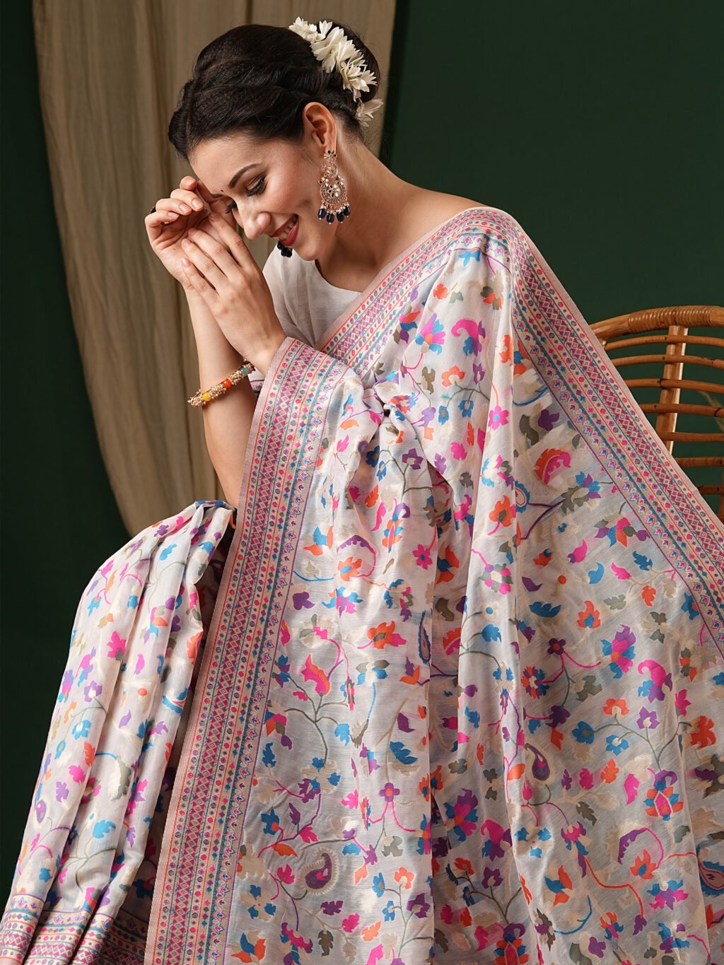White Silk Saree Cotton Saree - Image 4