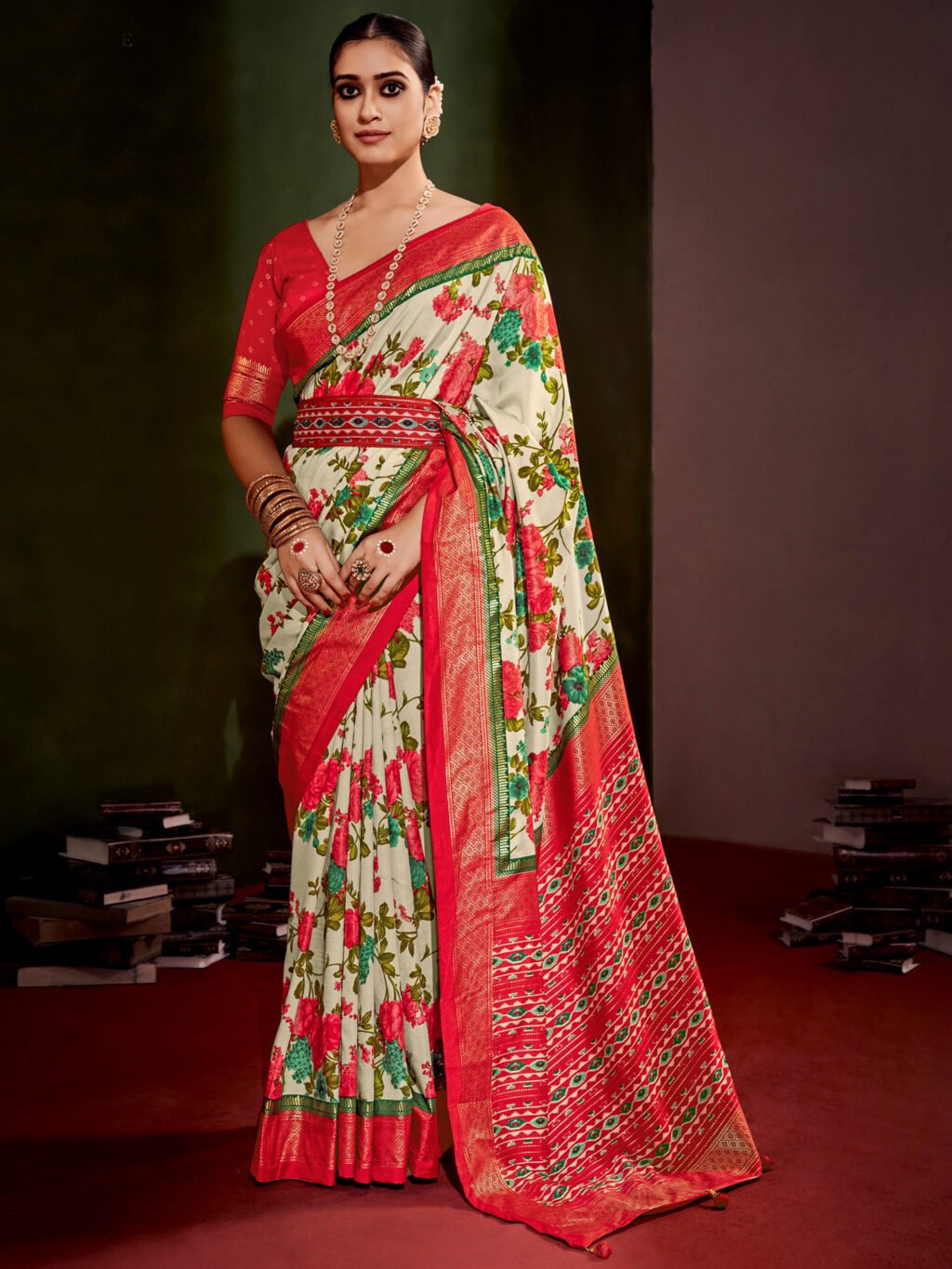 Image of Off White Silk Saree