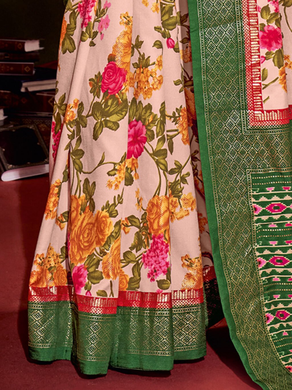 Green and Pink Tussar Silk Saree - Image 4