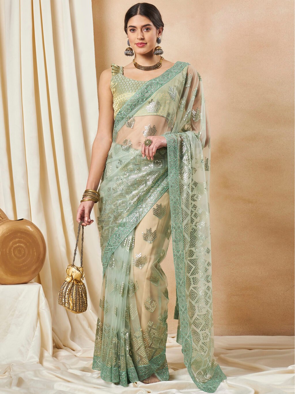 Image of Light Green Net Saree