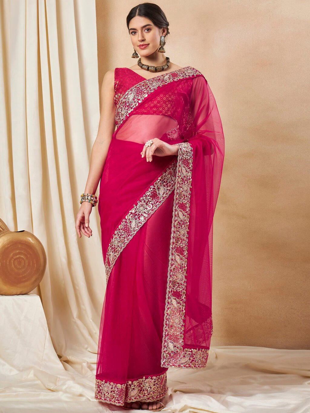Image of Pink Net Saree