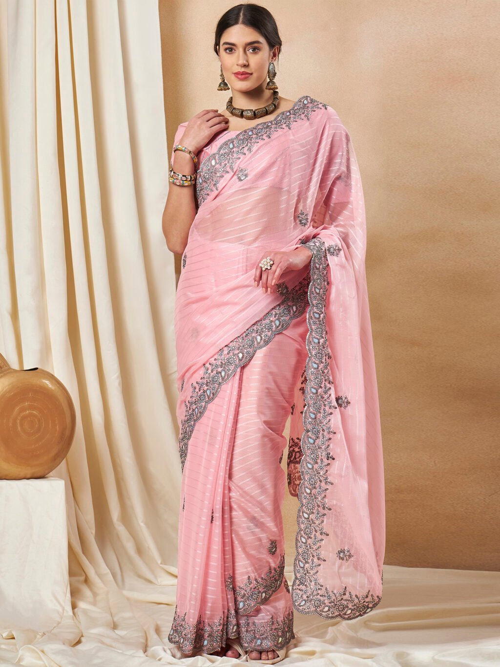 Image of Pink Georgette Saree