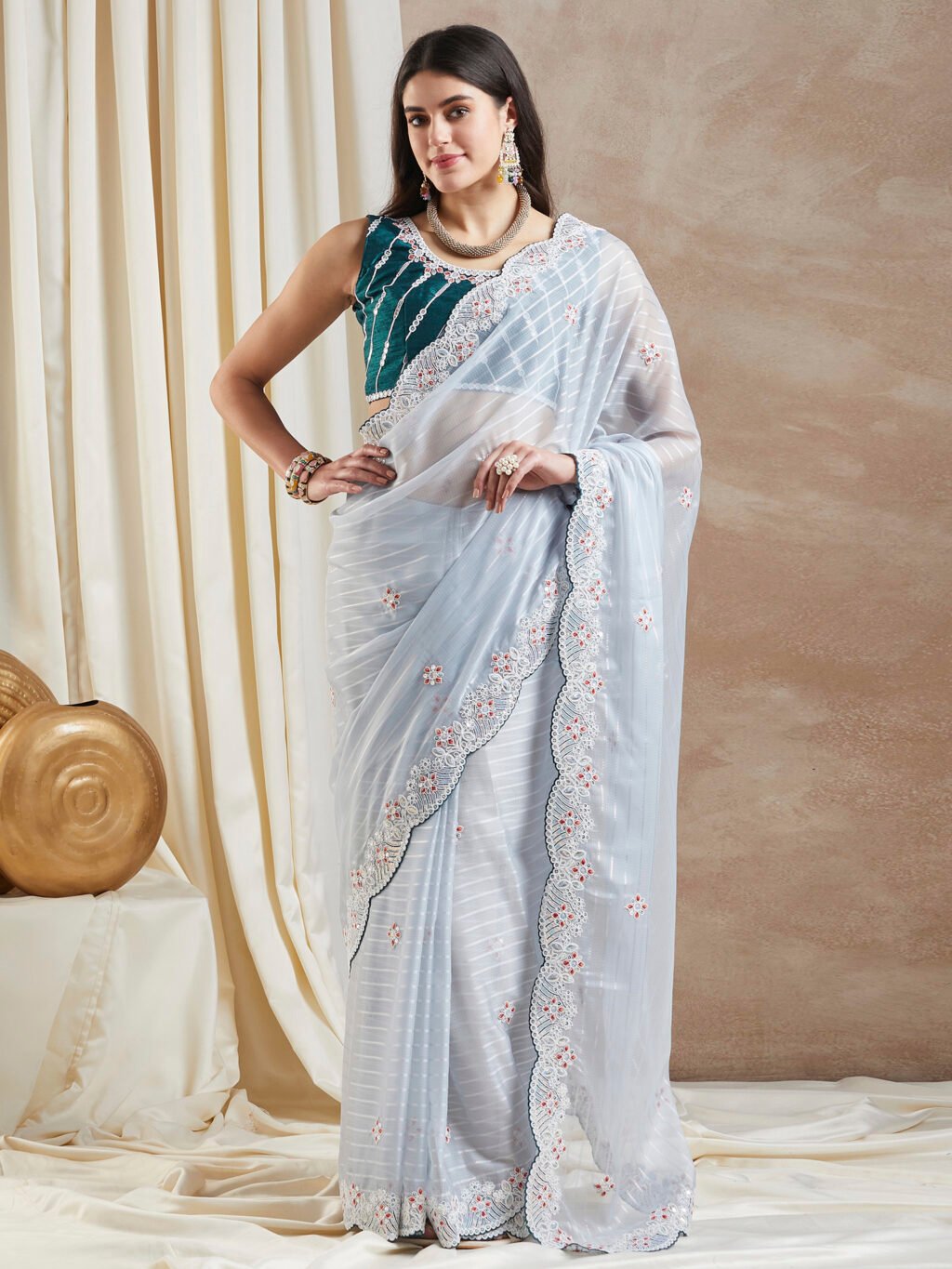 Image of Grey Georgette Saree