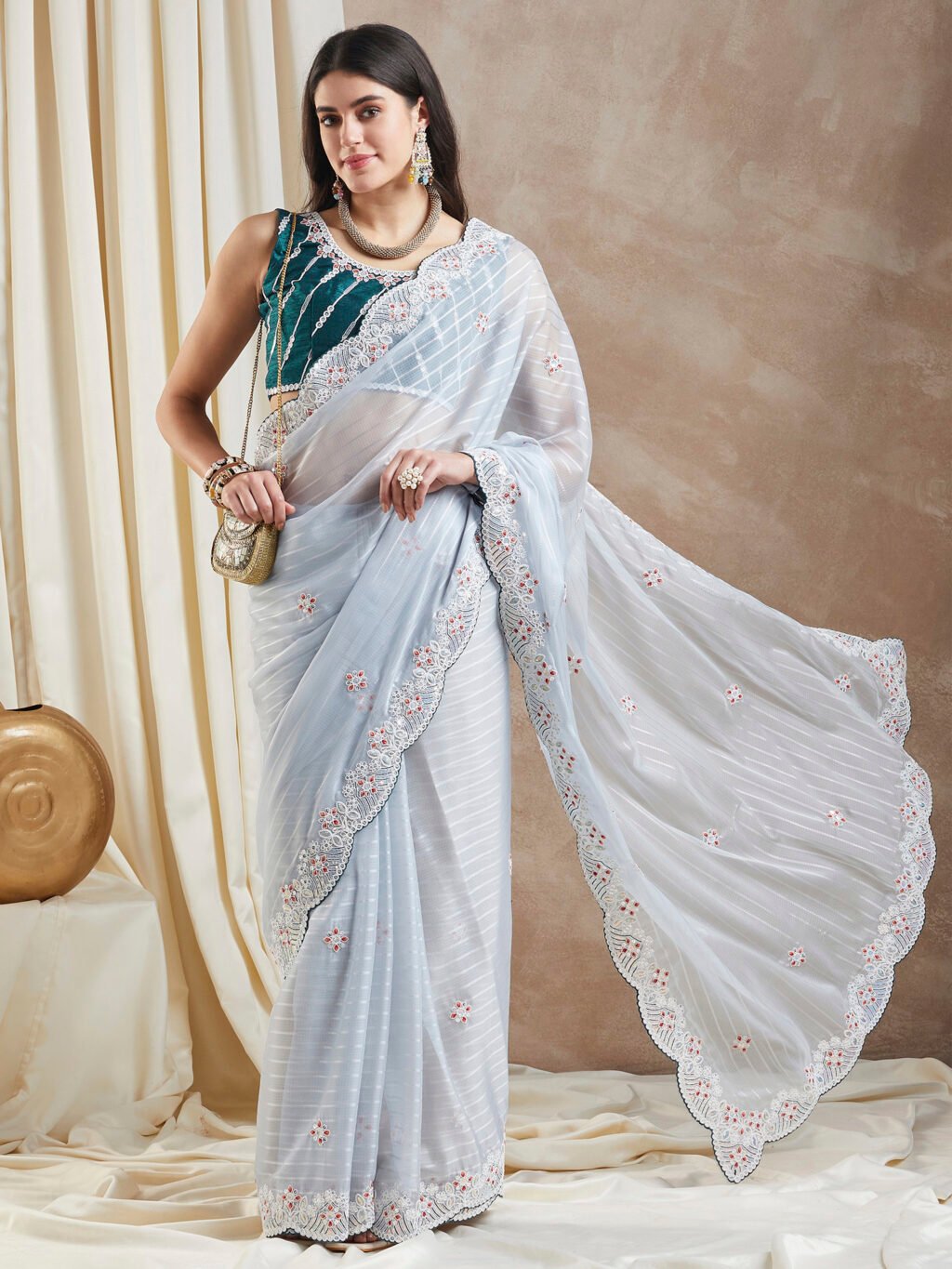 Light Grey Designer Georgette Saree - Image 3