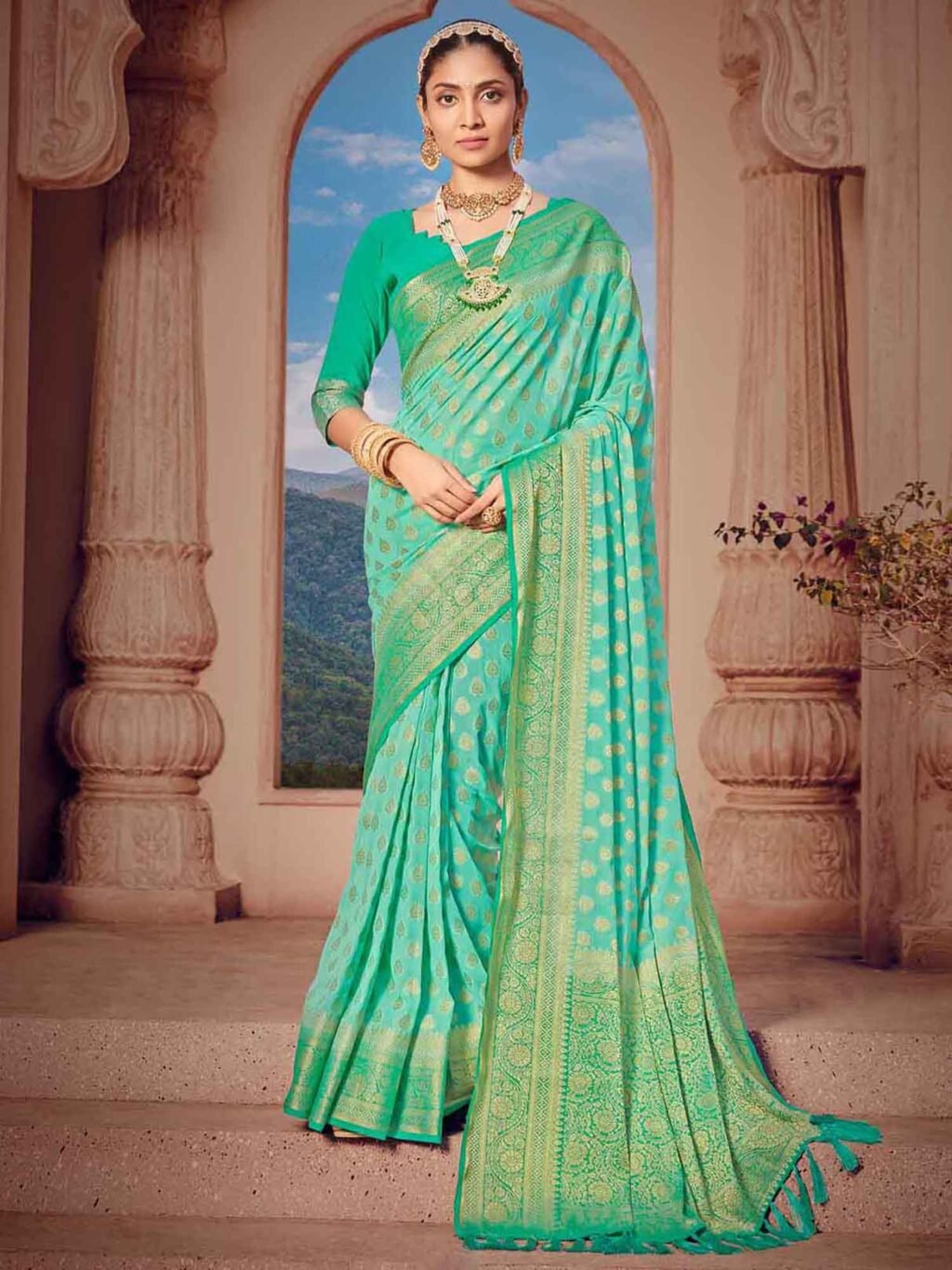 Image of Sea Green Georgette Saree