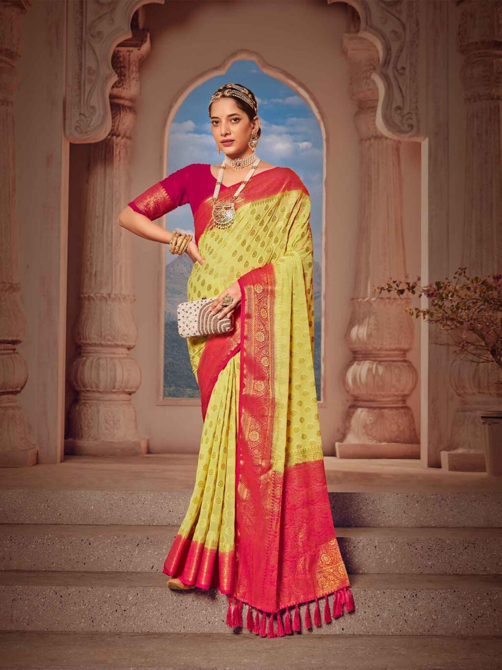 Image of Yellow Georgette Saree
