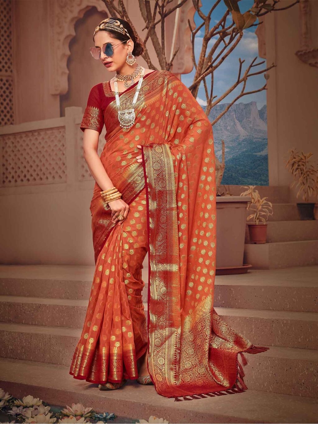 Image of Orange Georgette Saree