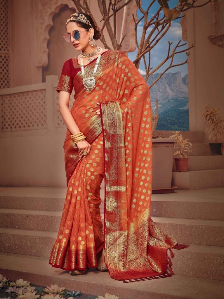 Image of Orange Georgette Saree