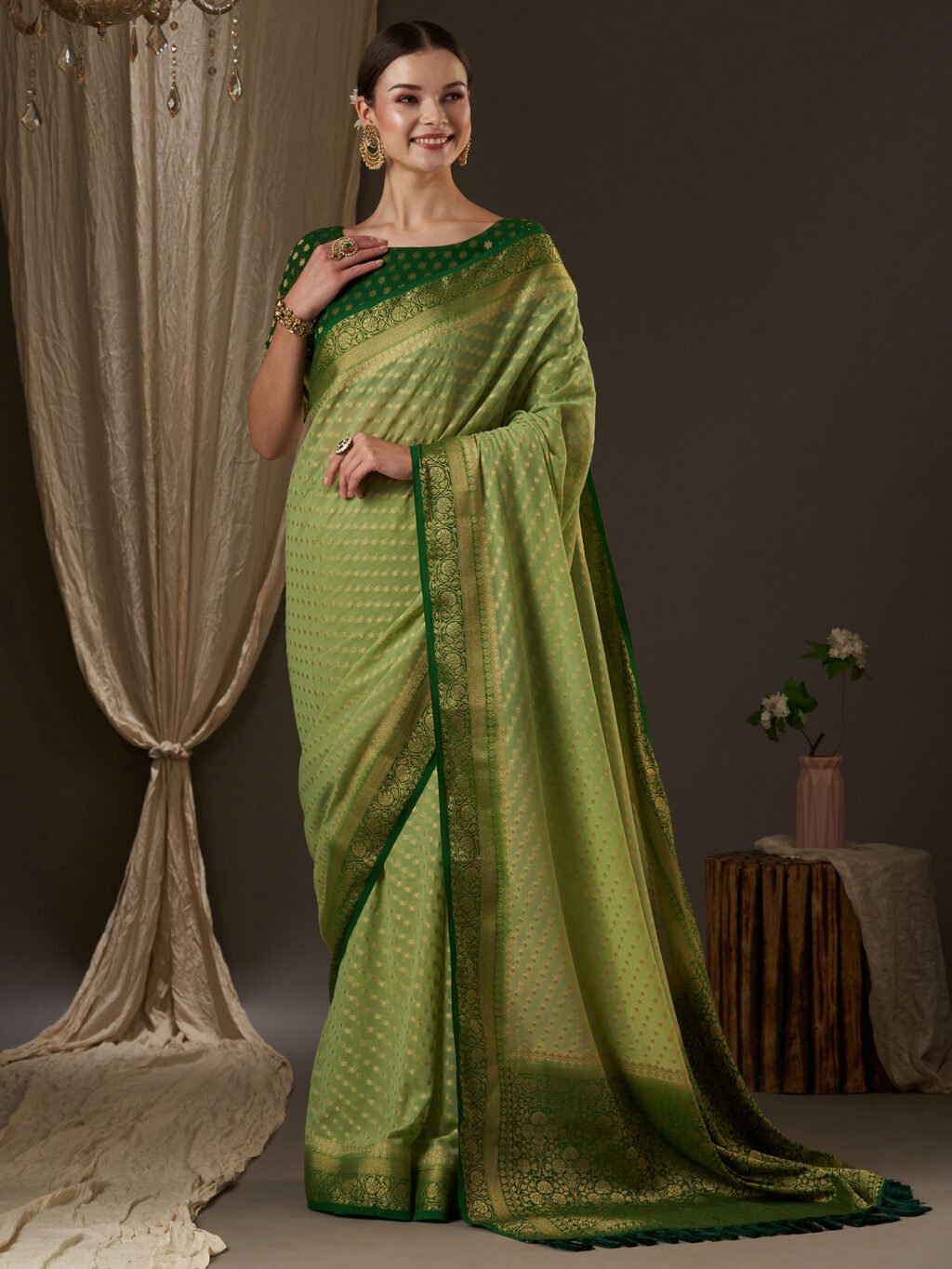 Image of Light Green Georgette Saree