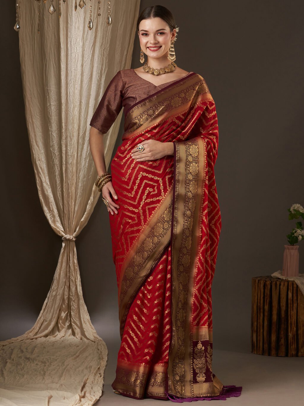 Image of Maroon Georgette Saree