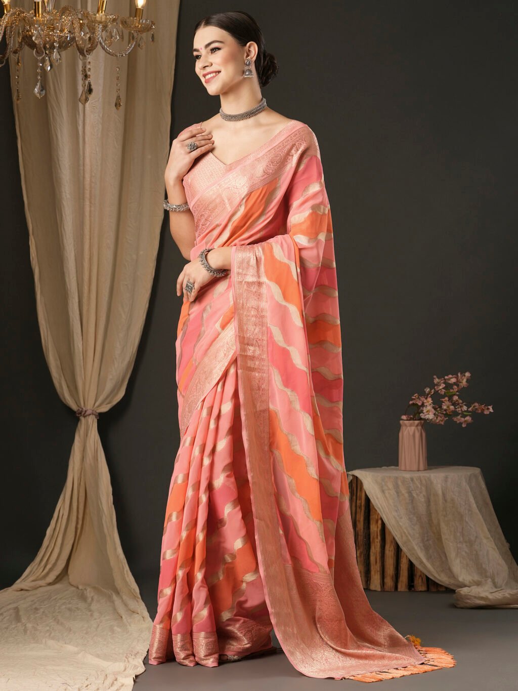 Image of Pink Georgette Saree