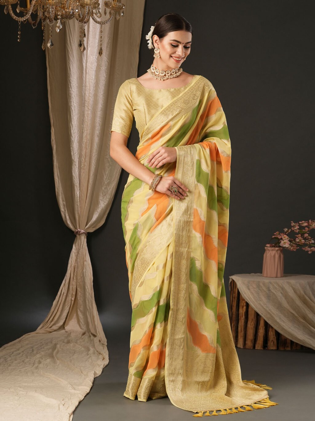 Image of Yellow Georgette Saree