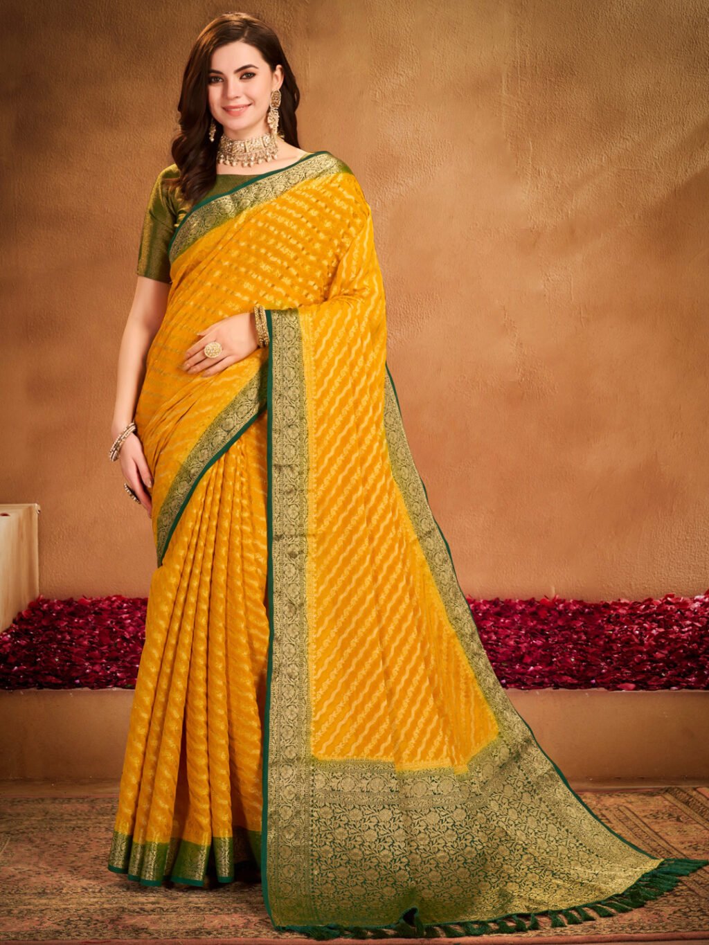 Image of Yellow Georgette Saree