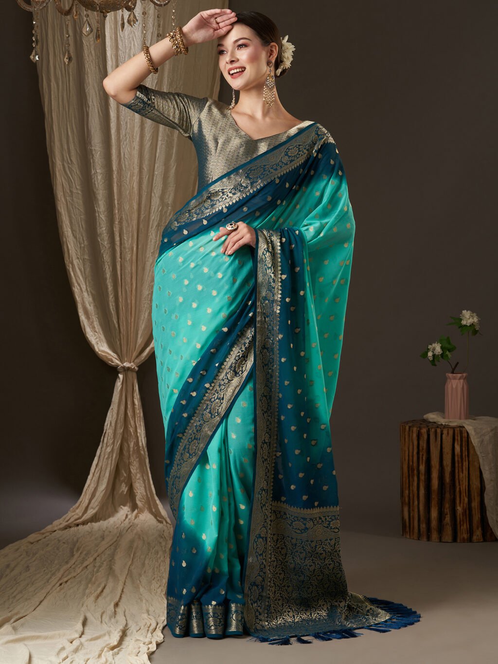 Image of Blue Georgette Saree