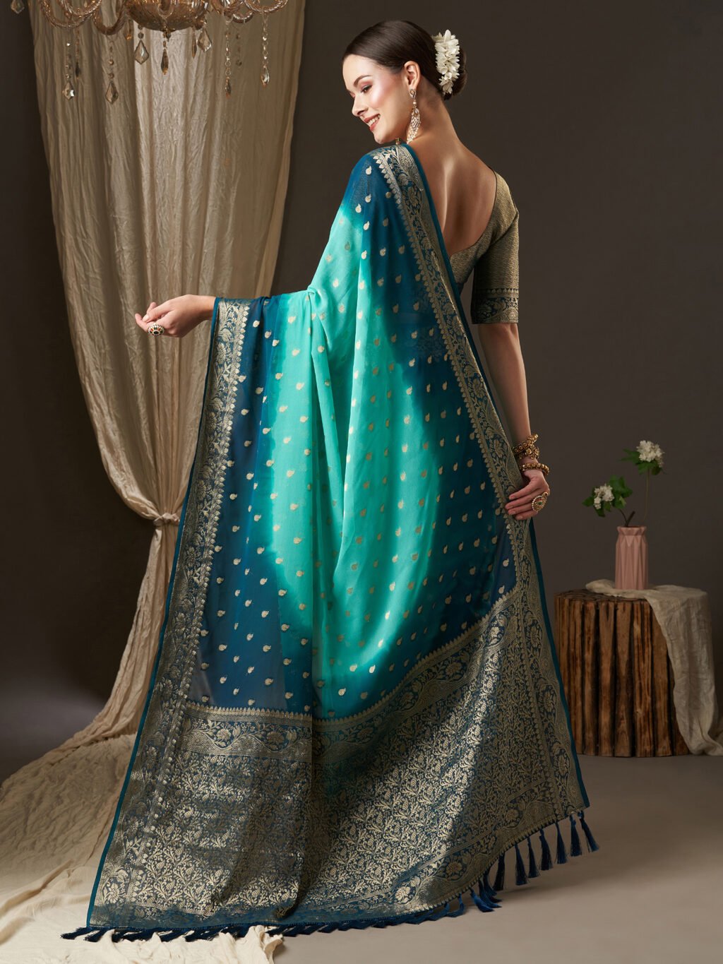 Blue Georgette Saree - Image 3