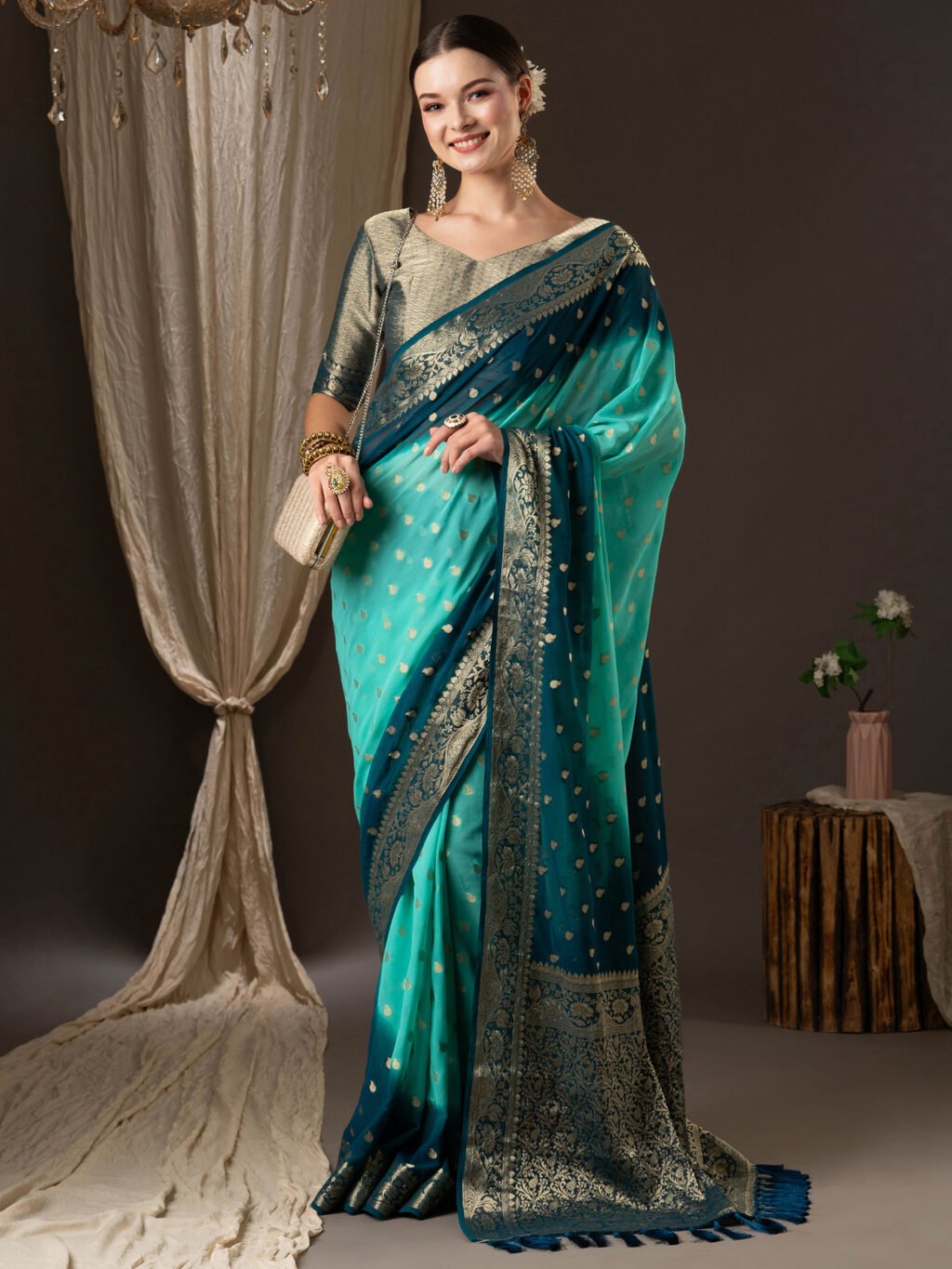 Blue Georgette Saree - Image 4