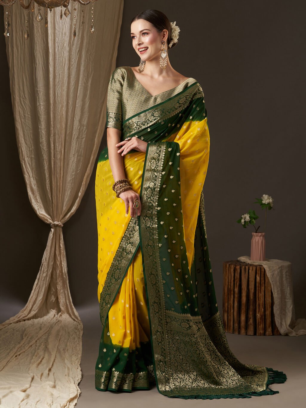 Image of Yellow Georgette Saree