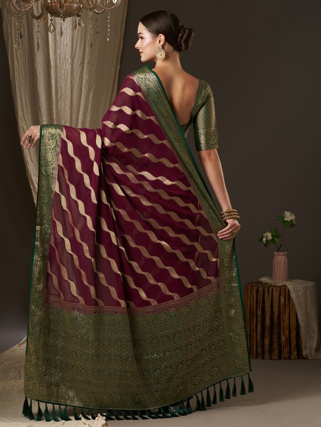 Burgundy Georgette Saree - Image 3