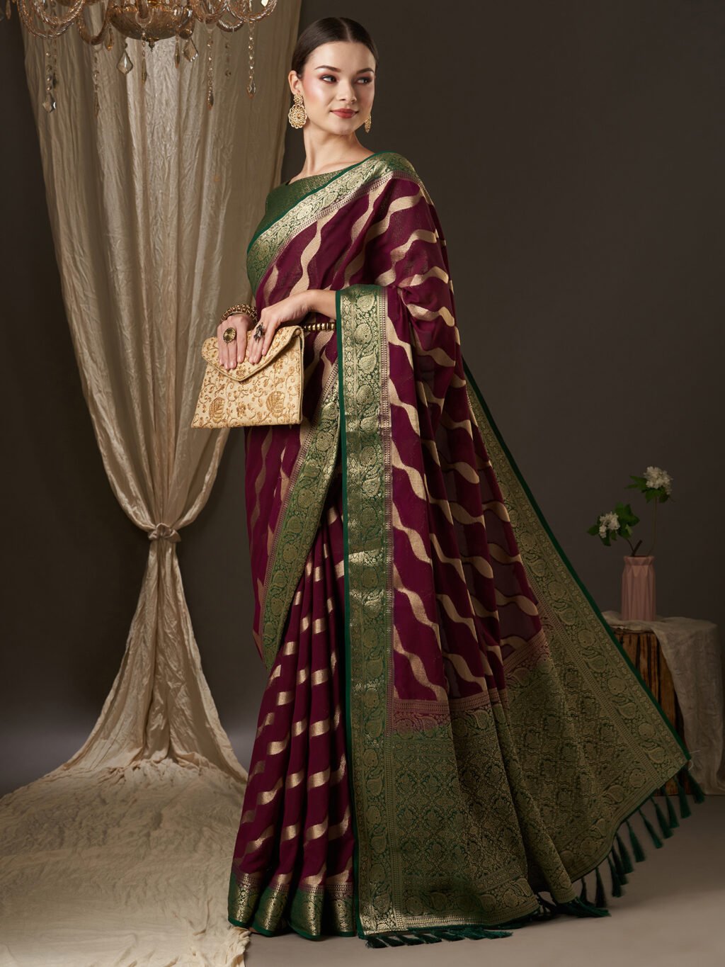 Burgundy Georgette Saree - Image 4