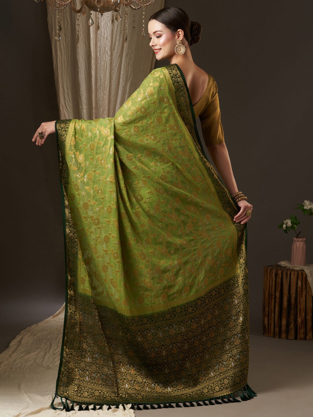 Mehendi Green Designer Georgette Saree - Image 3