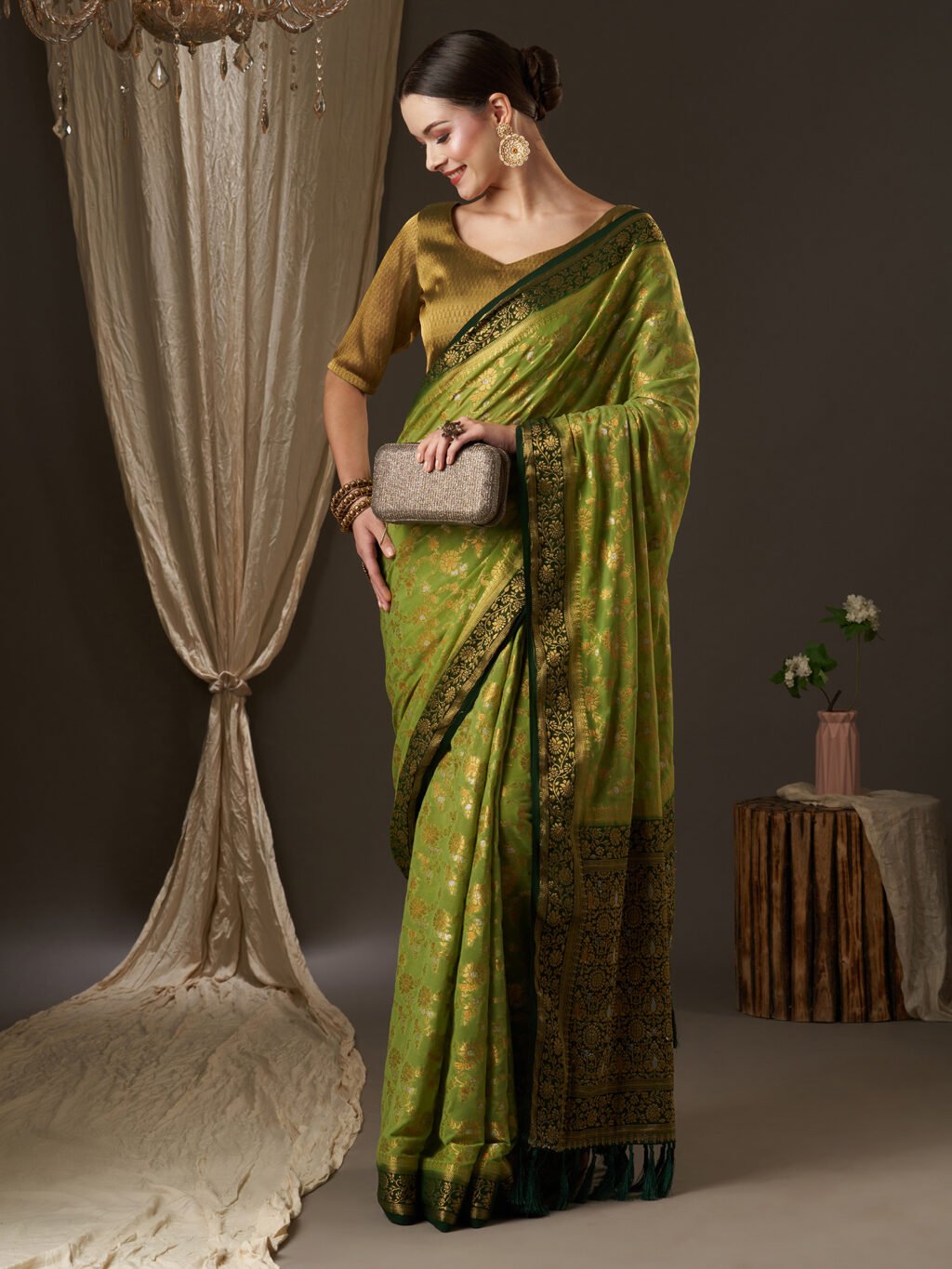 Mehendi Green Designer Georgette Saree - Image 4