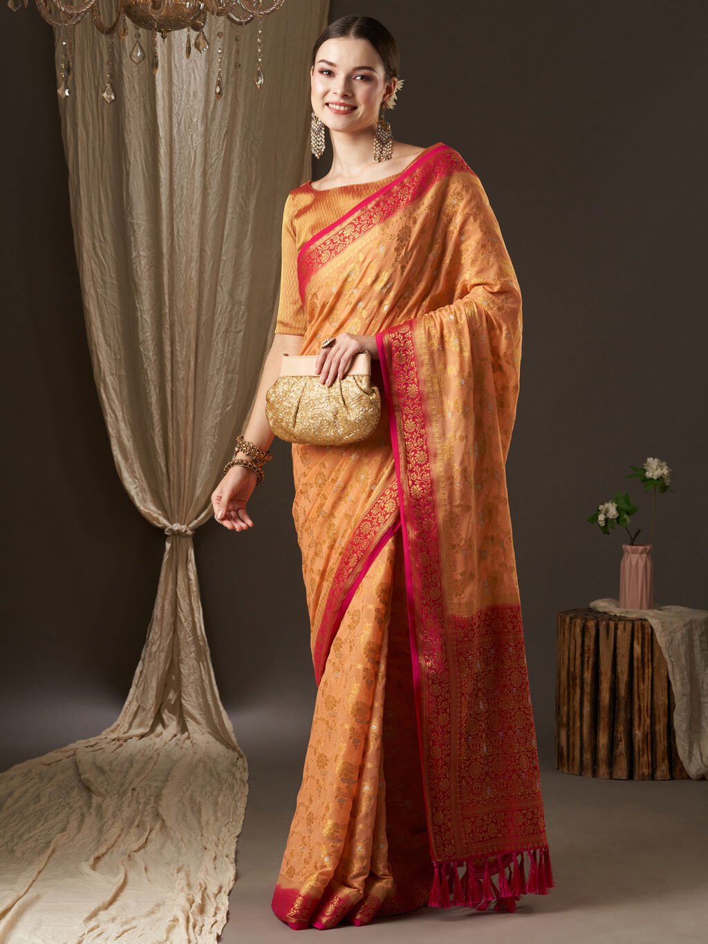 Peach Orange Designer Georgette Saree - Image 4