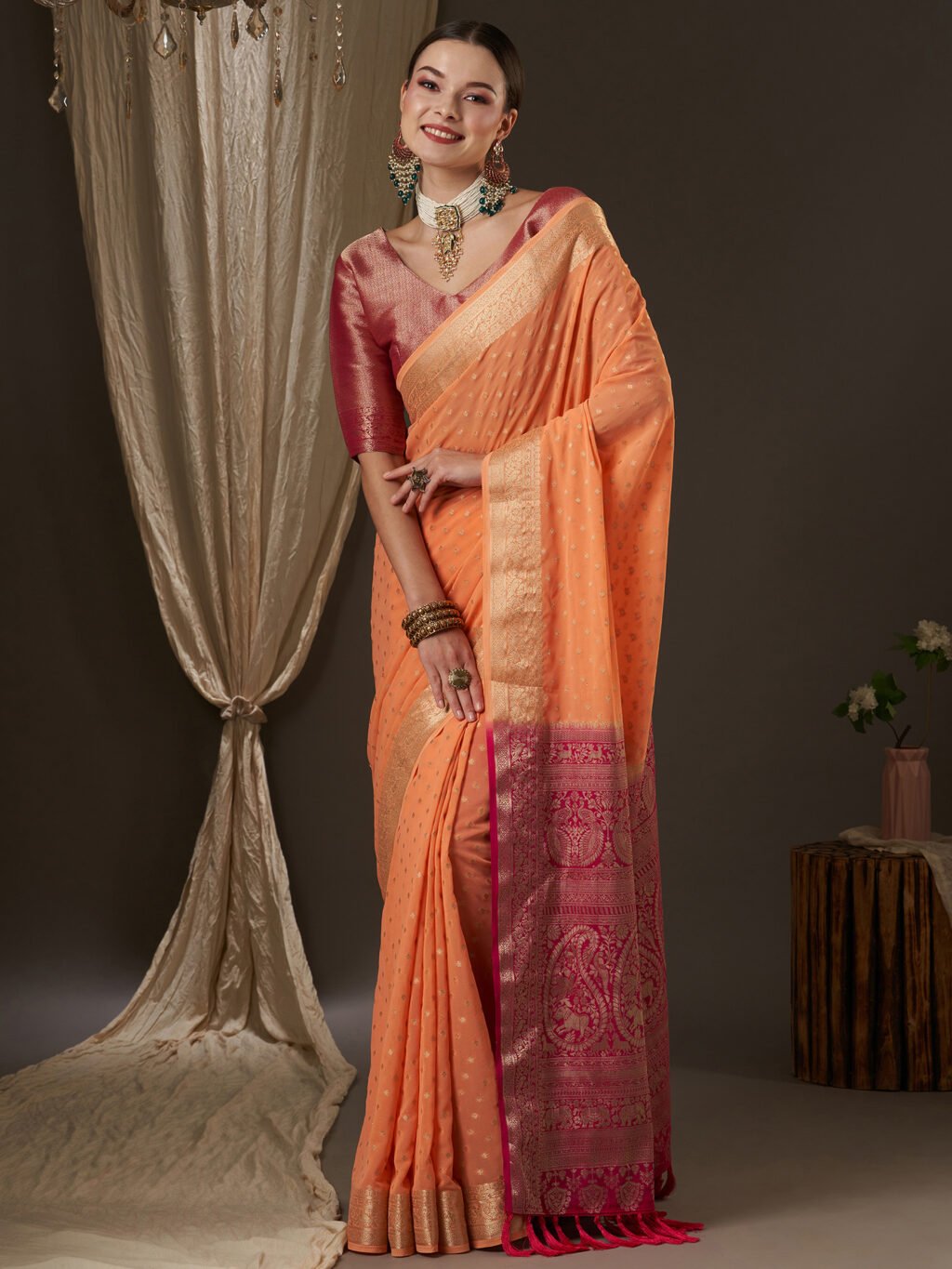 Image of Peach Georgette Saree