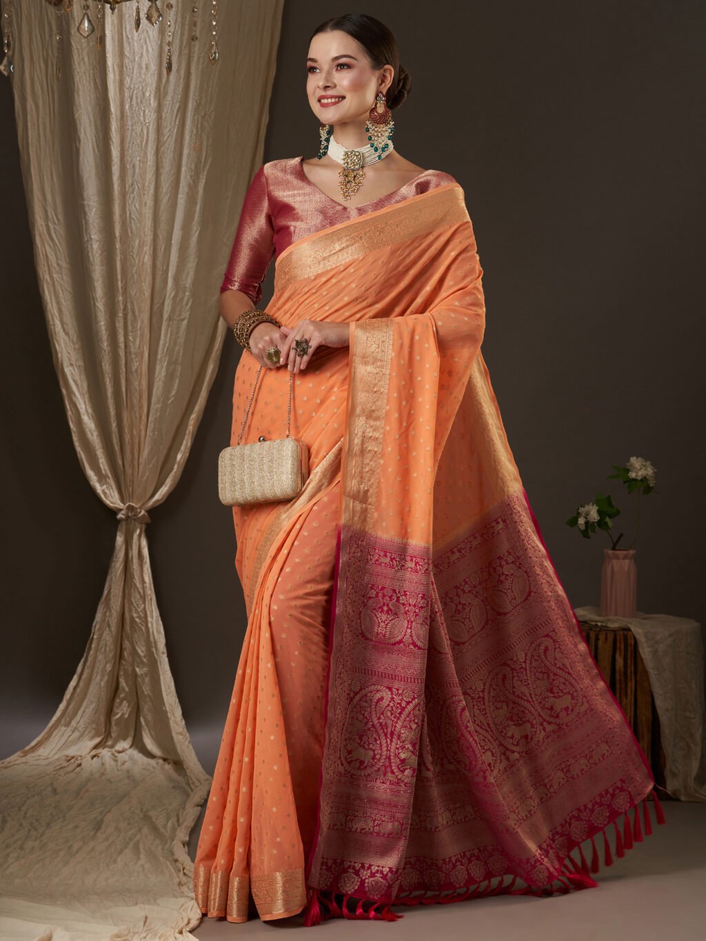Peach Georgette Saree - Image 4