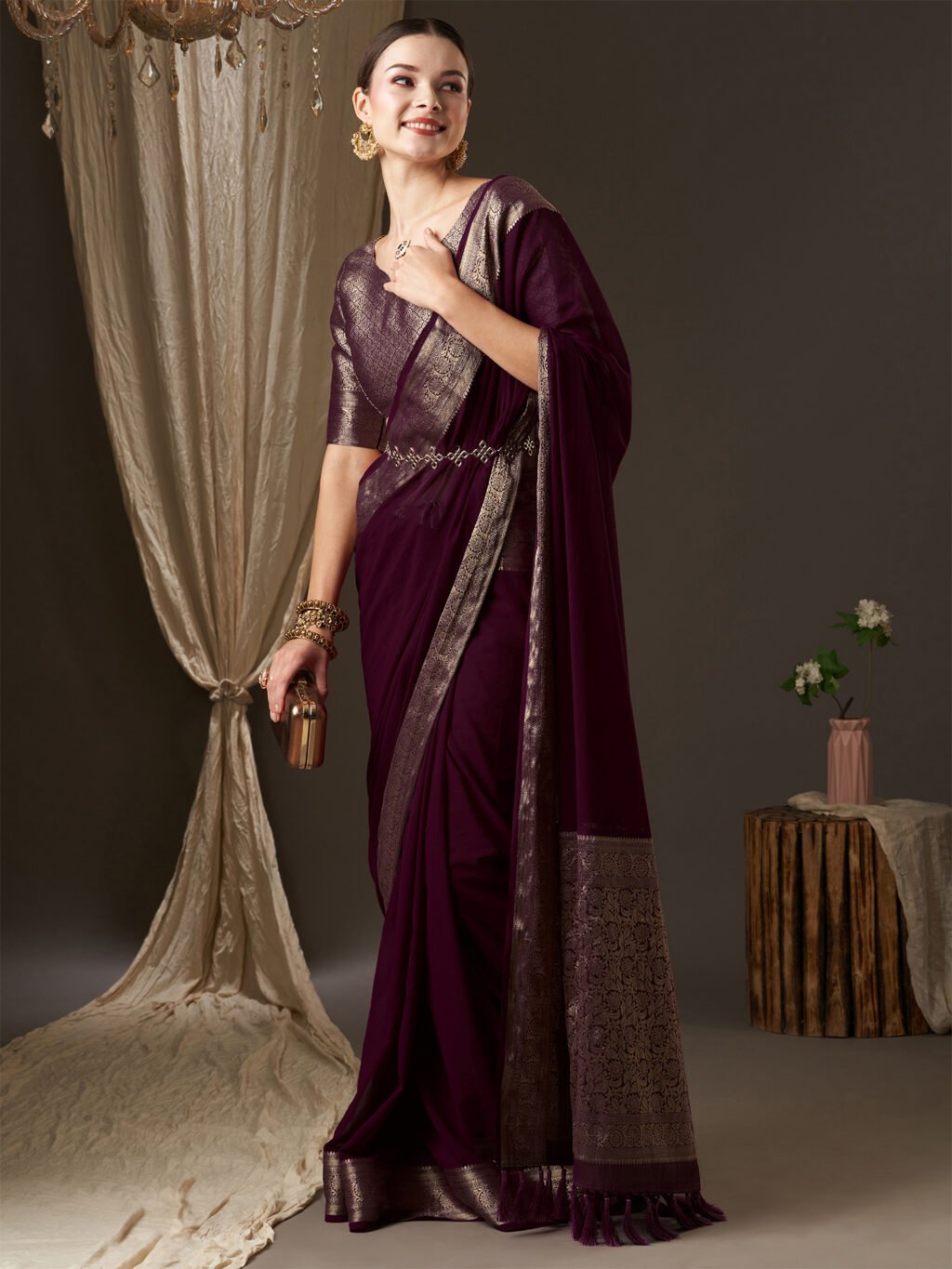 Rich Purple Festive wear Georgette Saree - Image 4