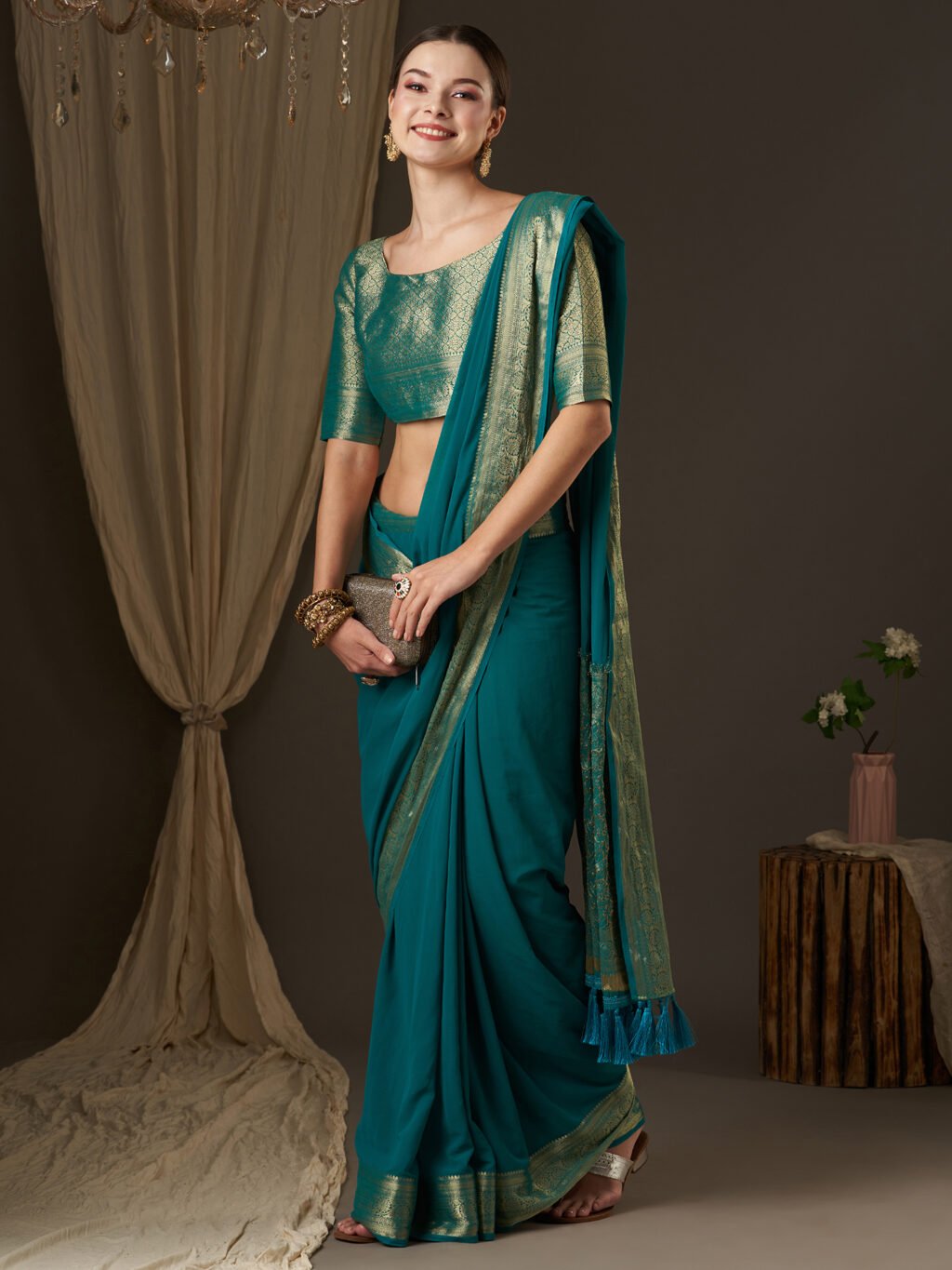 Blue Georgette Saree - Image 4