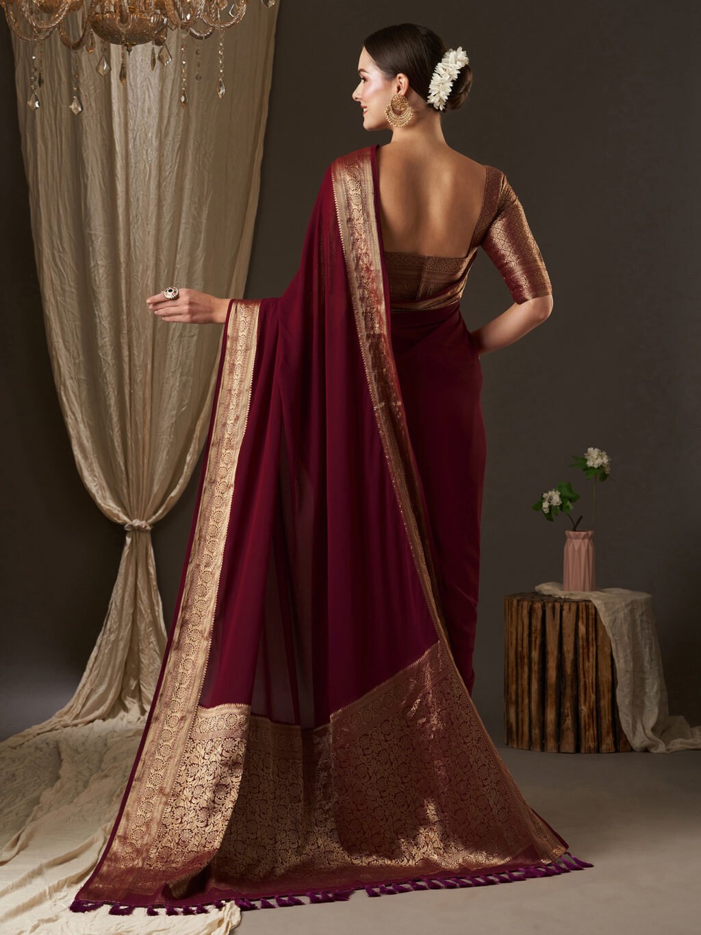 Rich Maroon Georgette Saree - Image 3