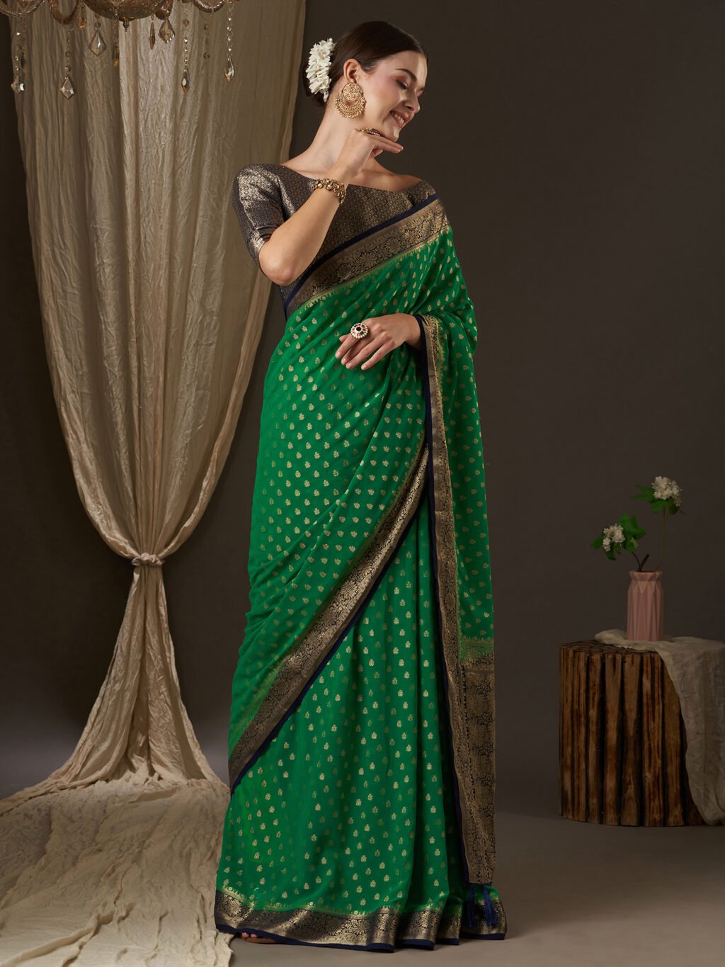 Green Georgette Saree - Image 4