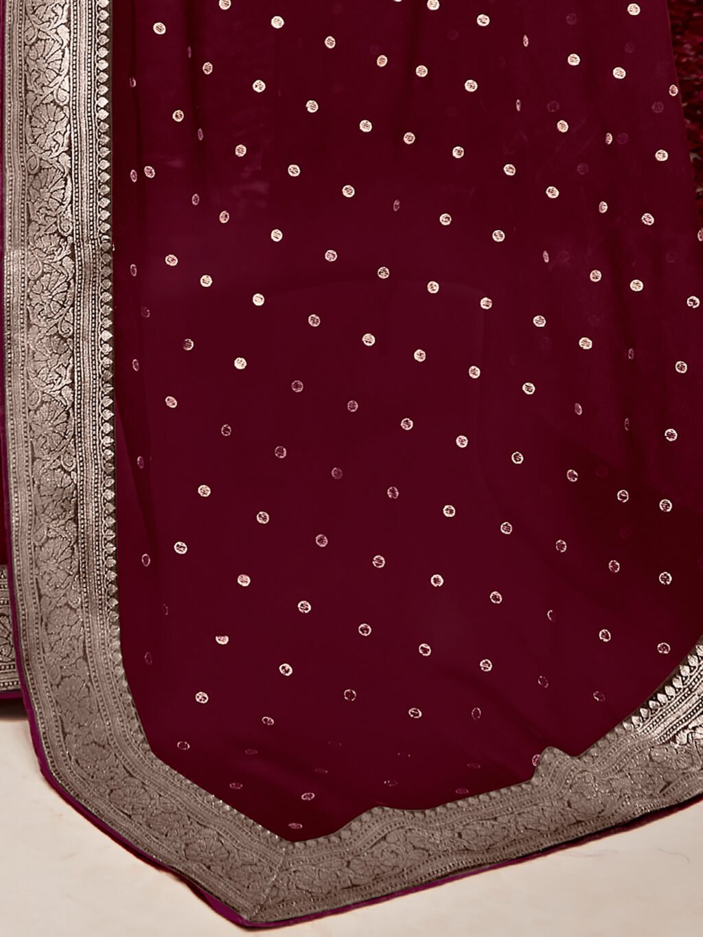 Maroon Designer with Border Georgette Saree - Image 4